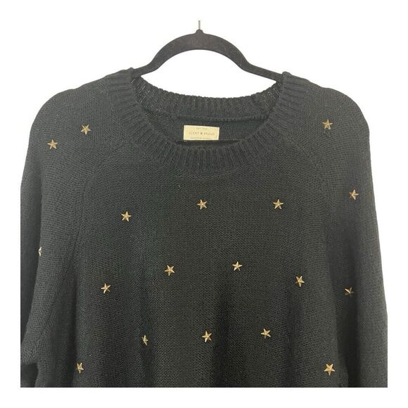 Lucky Brand Womens Size L Star Stud Black Crewneck Pullover Sweater - Picture 2 of 5